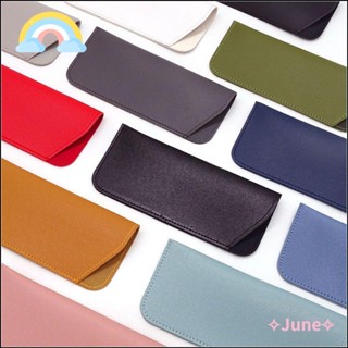 JUNE กระเป๋าใส่แว่นตาอ่านหนังสือ หนัง PU นิ่ม แบบพกพา สีพื้น