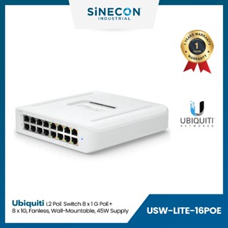 Ubiquiti USW-Lite-16-PoE Layer 2 Switch 8x1G PoE+, 8x1G, Fanless, Wall-Mountable, 45W Supply