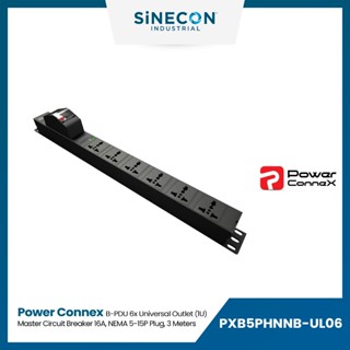 PowerConneX รางปลั๊กไฟตู้แร็ค รุ่น PXB5PHNNB-UL06 B-PDU 6ช่อง Master Circuit Breaker 16A NEMA 5-15P Plug สาย 3 เมตร (1U)