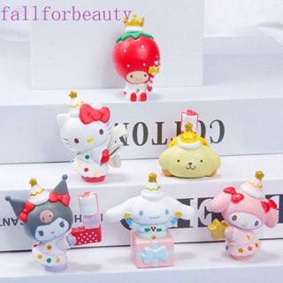 FALLFORBEAUTY Kuromi โมเดลฟิกเกอร์ รูปการ์ตูนแมว Kuromi Kawaii Kitty ขนาดเล็ก 6 ชิ้น ต่อชุด สําหรับเด็ก