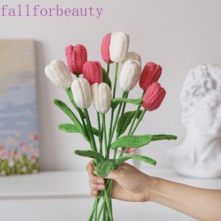 FALLFORBEAUTY ดอกทิวลิปปลอม ผ้าถัก สีม่วง สีส้ม เหมาะกับของขวัญ สําหรับตกแต่งงานแต่งงาน ปาร์ตี้ ห้องนั่งเล่น