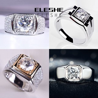 Eleshe Jewelry แหวนเพชรโมอิส เงิน 925 เรียบง่าย สําหรับผู้ชาย M080