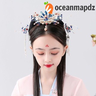 OCEANMAPDZ ผ้าโพกศีรษะ มงกุฎฟินิกซ์ ประดับพู่ หรูหรา สไตล์จีน สําหรับเด็กผู้หญิง