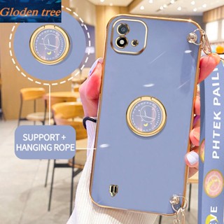 เคสโทรศัพท์มือถือ ลายต้นไม้ Gloden พร้อมขาตั้ง และสายคล้อง สําหรับ OPPO Realme C20 C20A C11 2021 Realme Narzo 50i