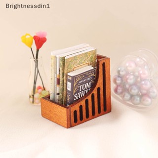 [Brightnessdin1] ชั้นวางหนังสือจิ๋ว 1:12 สําหรับตกแต่งบ้านตุ๊กตา 1 ชุด