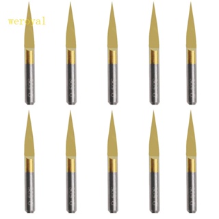 Weroyal ชุดแกะสลักคาร์ไบด์ เคลือบไทเทเนียม PCB 15 10 ชิ้น° เราเตอร์ CNC บิต 0 1 มม.