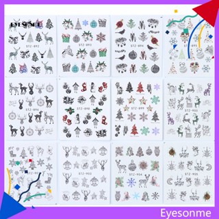 Eyes สติกเกอร์ ลายเกล็ดหิมะ กระดิ่ง กวาง คริสต์มาส สําหรับตกแต่งเล็บ 12 ชิ้น