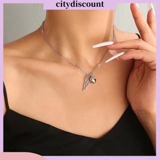 &lt;citydiscount&gt; สร้อยคอโซ่ชุบไฟฟ้า จี้รูปปีกนางฟ้า หัวใจ กันสนิม กันแพ้ เครื่องประดับ สําหรับผู้หญิง