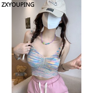 Zxyouping เสื้อชั้นในสตรี แขนกุด ฤดูร้อน ใหม่ เซ็กซี่ หน้าอกที่มีสีสัน พร้อมแผ่นรองหน้าอก และเสื้อชั้นในสตรี