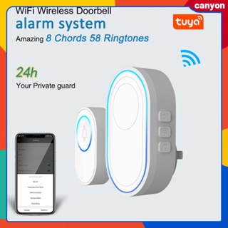 Tuya Wifi Doorbell Alarm System อัจฉริยะไร้สาย Strobe Siren Compatible 433mhz เครื่องตรวจจับไร้สายโทรศัพท์มือถือ Real Time Monitoring canyon