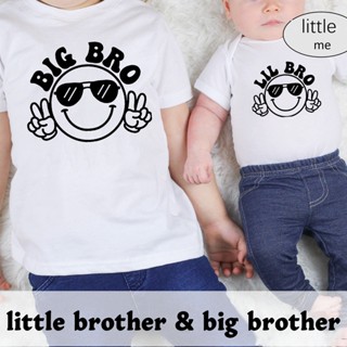 Little Bro Big Bro ชุดบอดี้สูท แขนสั้น ลําลอง สีขาว แฟชั่นฤดูร้อน สําหรับเด็กผู้ชาย