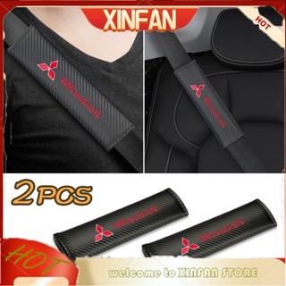 Xinfan ปลอกหุ้มสายเข็มขัดนิรภัยรถยนต์ คาร์บอนไฟเบอร์ สําหรับ Mitsubishi 2 ชิ้น