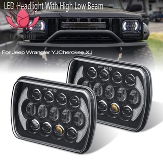 ไฟหน้า LED ทรงสี่เหลี่ยมผืนผ้า 1 คู่ พร้อมไฟเลี้ยวสูงต่ํา สําหรับ Jeep Wrangler YJ Cherokee XJ