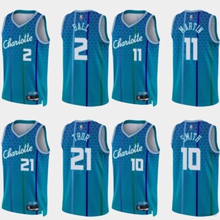 เสื้อกีฬาบาสเก็ตบอลแขนกุด ลายทีม NP2 NBA Jersey Charlotte Hornets Ball Thor Martin Smith PN2