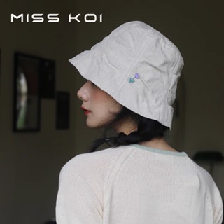 Misskoi [พร้อมส่ง] หมวกบักเก็ต ผ้าฝ้าย ผ้าลินิน ระบายอากาศ ปิดอัตโนมัติ ลายดอกไม้ ขนาดเล็ก สําหรับผู้ชาย