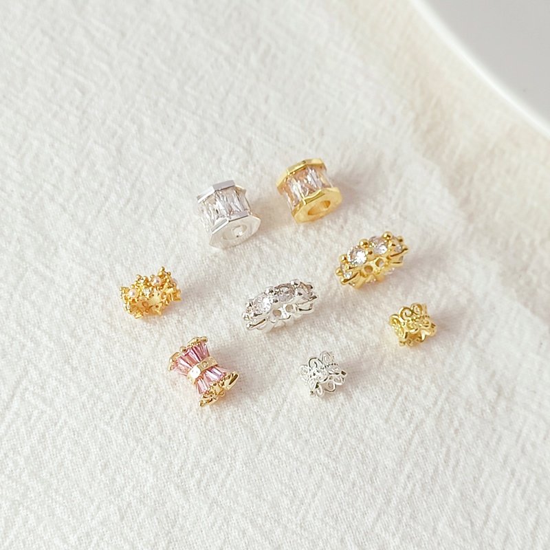 ลูกปัดสเปเซอร์ ทอง 14K ฝังเพทาย ขนาดเล็ก แฮนด์เมด สําหรับทําเครื่องประดับ สร้อยคอ สร้อยข้อมือ DIY