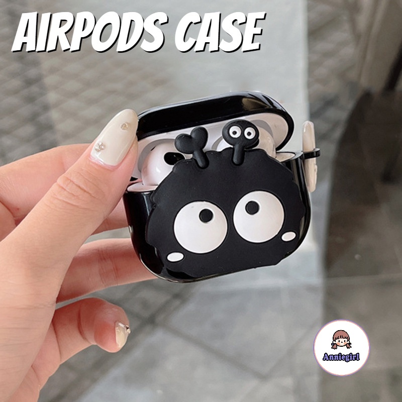 เคสหูฟังบลูทูธไร้สาย TPU นิ่ม กันฝุ่น ลายการ์ตูน 3D สีดํา สําหรับ Airpods 1 2 3 Pro2