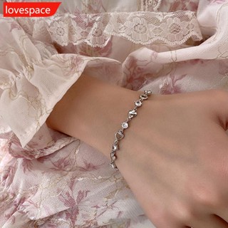 Lovespace สร้อยข้อมือเพทาย รูปหัวใจ กลวง เรียบง่าย เครื่องประดับ สําหรับผู้หญิง V8Z8