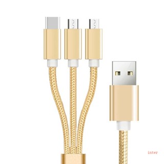 Inter สายชาร์จ USB2 0 TypeA ตัวผู้ เป็น 2 Micro USB ตัวผู้ TypeC สําหรับโทรศัพท์มือถือ แท็บเล็ต