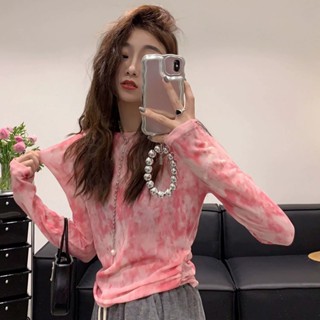 Milyfashion เสื้อเบลาส์กันแดด แขนยาว ผ้าตาข่าย แบบบาง สีโปร่งใส มัดย้อม 2023