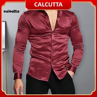 [calcutta] เสื้อคาร์ดิแกนแขนยาว ผ้าซาติน กระดุมแถวเดียว ให้ความอบอุ่น สีพื้น แบบเป็นทางการ สําหรับผู้ชาย ใส่ไปงานพรอม