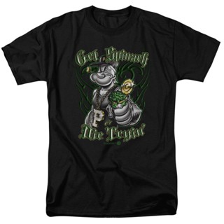 เสื้อยืด พิมพ์ลายการ์ตูน Popeye Get Spinach Die Tryin สีดํา S-5XL