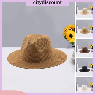 &lt;citydiscount&gt; หมวกฟางปีกกว้าง กันแดด แจ๊ส แบบบาง พับได้ สีพื้น เครื่องประดับแฟชั่น สําหรับชาย และหญิง