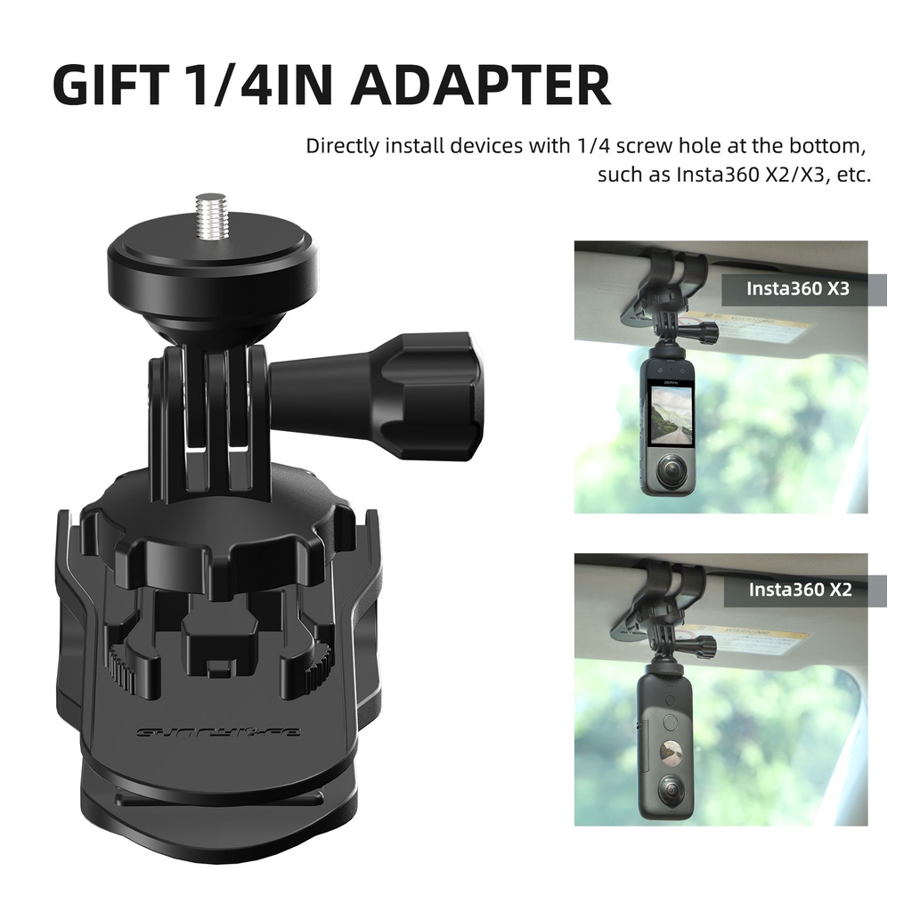 Sunnylife สําหรับใช้ได้กับ DJI OSMO Action 5 PRO/Action 4/GOPRO 13/INSTA360 GO 3/INSTA360 X5 X4 รถ Sun visor bracket กล้อง Action คลิปรถ