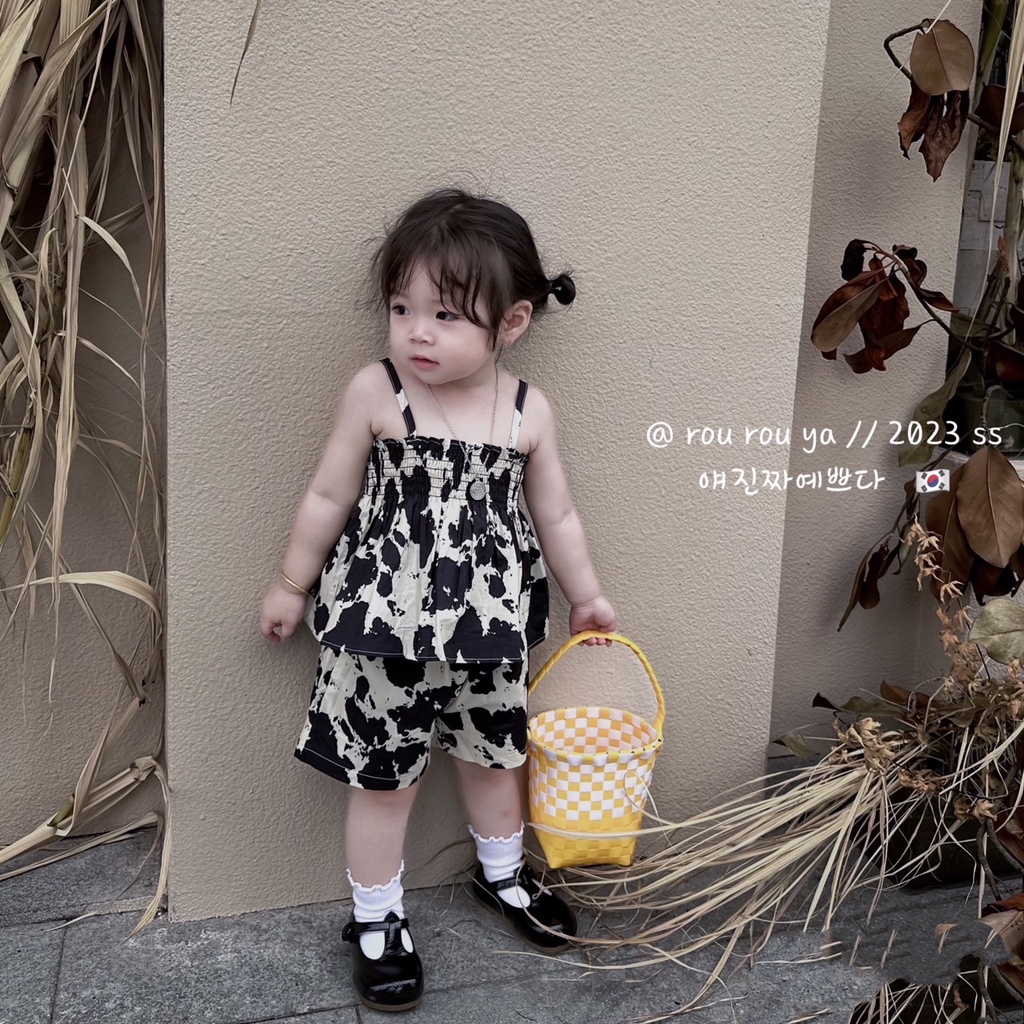 PRETTY BABY ชุดเช็ท2ชิ้นสายเดี่ยว+กางเกง ชุดเซ็ทเด็กสำหรับเด็กผู้หญิง ชุดเด็ก(820)