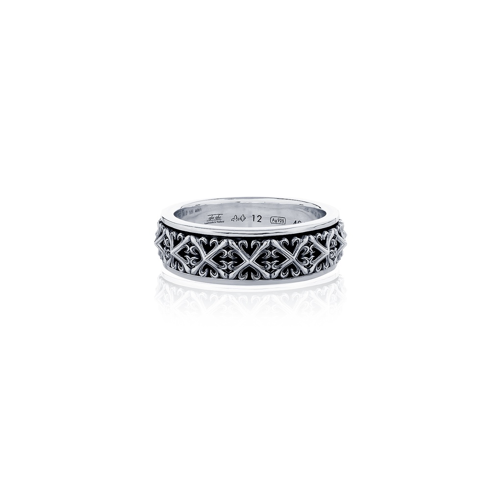 AKE AKE Athena's Spear Spinner Ring แหวนเงินแท้ 925 แกะมือลงดำ ลายหอกไขว้ของเทพอาธีนา แบบแหวนหมุนได้
