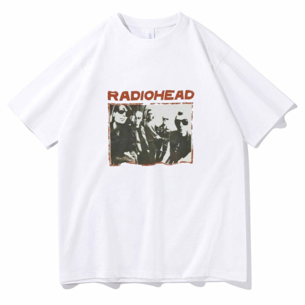 Radiohead พิมพ์เสื้อยืด Thom Yorke ภาษาอังกฤษ Rock Tees Band Tees ทางเลือก Rockindie Rock T เสื้อผู้ชายผ้าฝ้ายแขนสั้น