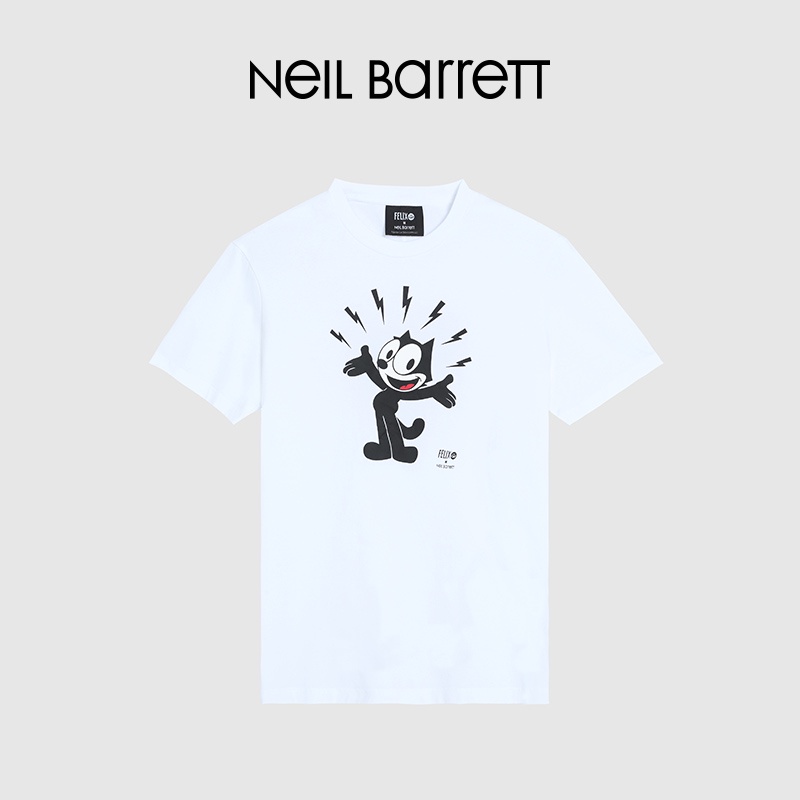 สีขาว a [Felix The cat series] เสื้อยืดแขนสั้น พิมพ์ลาย NEIL BARRETT Neo Bennett แฟชั่นฤดูใบไม้ผลิ และฤดูร้อน สําหรับผู้