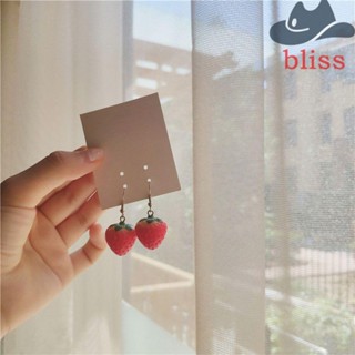 BLISS ต่างหูห้อย จี้รูปสตรอเบอร์รี่น่ารัก สีแดง เครื่องประดับ สําหรับผู้หญิง