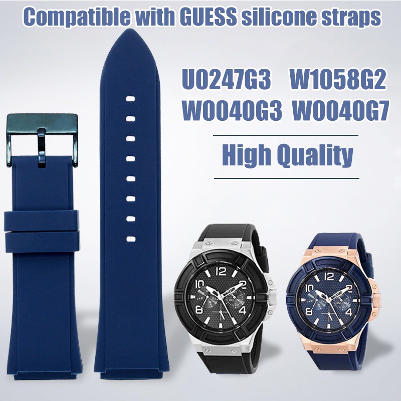 สายนาฬิกาข้อมือ ยางซิลิโคน กันน้ํา 22 มม. สีดํา ฟ้า สําหรับ GUESS Watch Band W0247G3 W0040G3 W0040G7