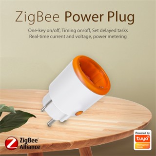 Tuya Zigbee 3.0 สมาร์ทพาวเวอร์ ปลั๊ก EU 16A เอาท์เล็ต 3680W มิเตอร์ รีโมตคอนโทรล ทํางานร่วมกับ Alexa Google Assistant Tuya Hub