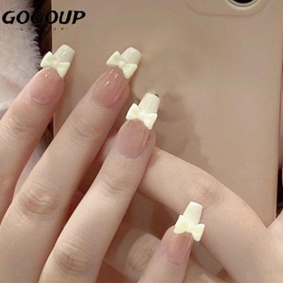 Gogoup เล็บปลอม แบบเต็มรูปแบบ ประดับโบว์ 24 ชิ้น ต่อกล่อง