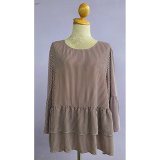 FF03349 เสื้อแฟชั่น มือสอง สีน้ำตาลลายทางขาว แบรนด์ TIME TRU อก free -50 นิ้ว