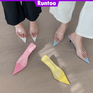 รองเท้าส้นสูง หัวแหลม แบบใส กันลื่น ทนต่อการสึกหรอ สไตล์ฝรั่งเศส แฟชั่นสําหรับผู้หญิง