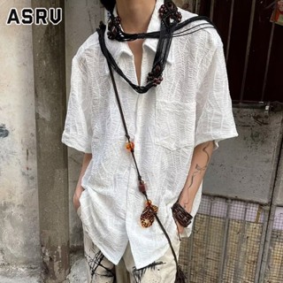 ASRV เสื้อเชิ้ตผู้ชาย ฮาราจูกุแฟชั่นเมืองแขนสั้นคอกลมทุกวันมาตรฐานใหม่เสื้อเชิ้ตอารมณ์ชายขี้เกียจ