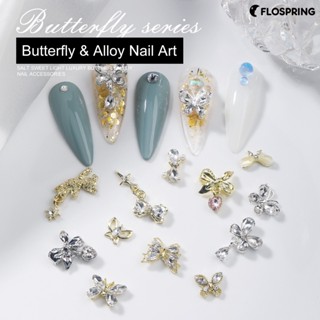 Flospring จี้โบว์ พลอยเทียม อัลลอย สามมิติ สําหรับตกแต่งเล็บ DIY 10 ชิ้น