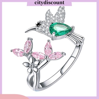 &lt;citydiscount&gt; แหวนเปิด รูปนก ดอกไม้ ประดับเพทาย เครื่องประดับสตรี ของขวัญแต่งงาน