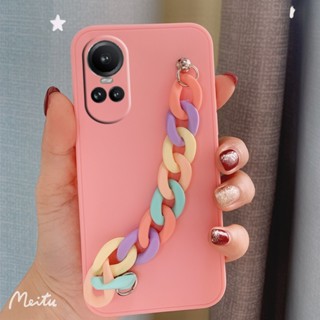 เคสโทรศัพท์มือถือ ซิลิโคนนิ่ม TPU พร้อมสายโซ่คล้อง สีรุ้ง สําหรับ OPPO Reno10 Pro Reno 10 Reno10 Pro+ 5G OPPORENO10PRO+