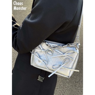 Chaos Monster Niche Original Bag Silver Bow Shoulder Bag Small Square Bag Chain Underarm Bag Female