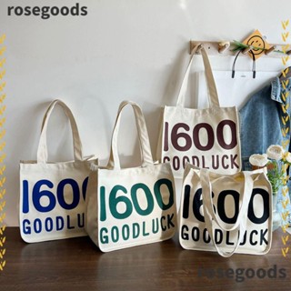 Rosegoods1 กระเป๋าถือ กระเป๋าสะพายไหล่ กระเป๋าช้อปปิ้ง ผ้าแคนวาส ขนาดเล็ก แบบพกพา สีขาว สําหรับนักเรียน