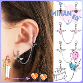 ☼MIHAN☼ Fashion Cartilage Earring Studs Long Chain Angel Wings Helix Piercing Earring Women Girls Dangle Body Jewelry 1.2mm Heart Double Lobe/Multicolor