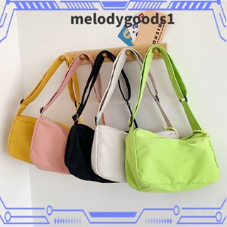 Melodygoods1 กระเป๋าสะพายไหล่ ผ้าแคนวาส ความจุขนาดใหญ่ สีพื้น สําหรับผู้หญิง