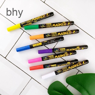 Bhy 8 ชิ้น / เซต ปากกามาร์กเกอร์สี ศิลปะถาวร แก้ว กรวด กันน้ํา ลบได้ ชอล์กเหลว กระดานดํา มาร์กเกอร์