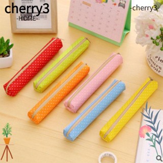 Cherry3 กระเป๋าเครื่องเขียน ผ้าแคนวาส ลายจุดน่ารัก สีแคนดี้ สําหรับเด็กผู้หญิง 3 ชิ้น