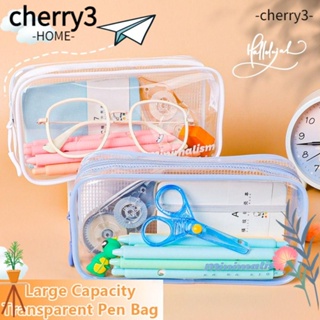 Cherry3 กระเป๋าดินสอ เครื่องสําอาง แบบใส แต่งซิป ลายการ์ตูน จุของได้เยอะ