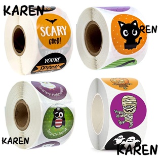 KAREN 500PCS/Roll DIY Crafts Halloween Stickers Wedding Decor Paper Seal Labels Pumpkin Labels Stickers Gift Packaging Package Label Ghost Party Supplies Sealing Craft Self Adhesive Candy Bags Sticker